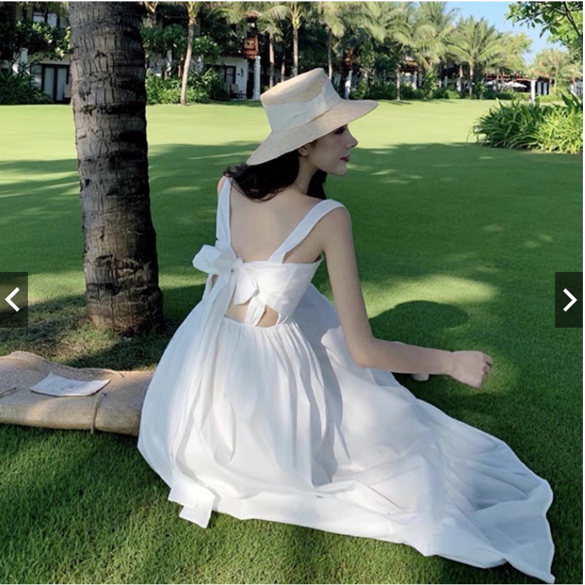 Váy 2 dây trắng nữ thắt nơ lưng váy dài đi biển emmei v31 | BigBuy360 - bigbuy360.vn