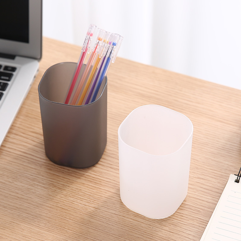 Stock Available Simple Transparent Frosted Pen Holder, Office Multifunctional Stationery Holder, Makeup Brush Lipstick Stationery Storage