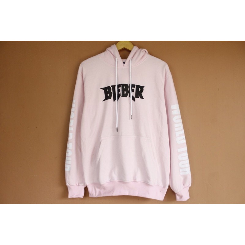 Áo Hoodie In Chữ Bieber Pink By H & M