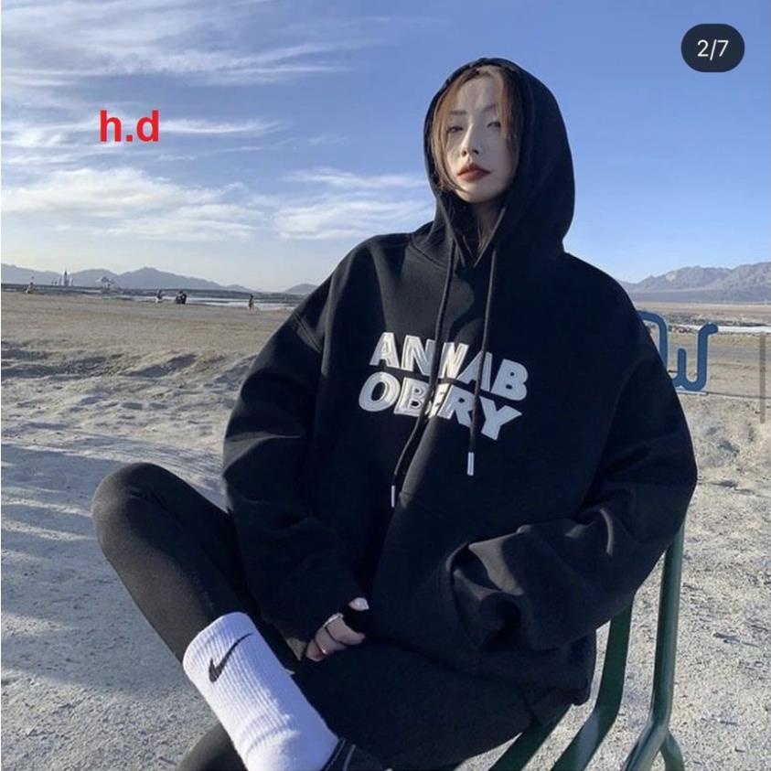 Áo hoodie ANNAB siêu hothit, chất nỉ ngoại Form thụng freesize unisex hàng mũ 2 lớp to đẹp hình in sắc nét