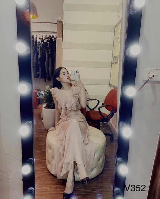 JANGMI - V352 VÁY TƠ DÁNG SUÔNG VIỀN DÂY BÈO | BigBuy360 - bigbuy360.vn