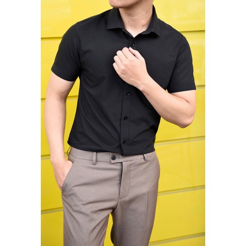 Áo Sơ Mi Nam Tay Ngắn Trắng Đen chất đẹp, sơ mi nam cộc tay body Hàn Quốc