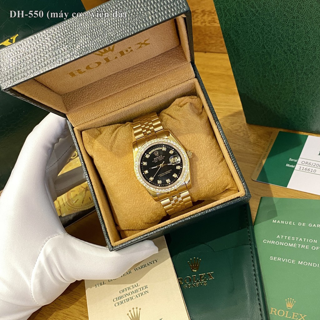 [Máy cơ - 2 lịch] Đồng hồ nam Rolex automatic viền băm ngũ sắc dây cao su cao cấp DH554 - shop228