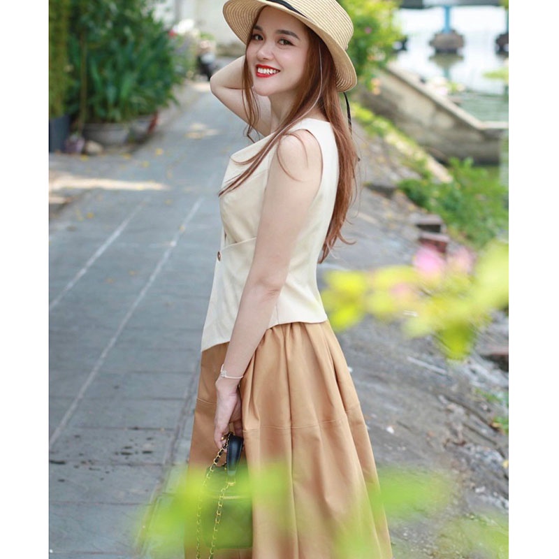 Sét Áo Gile Chiết Eo Mix Chân Váy Dáng Dài Hàng Quảng Châu SB2079- Lolla_Fashion