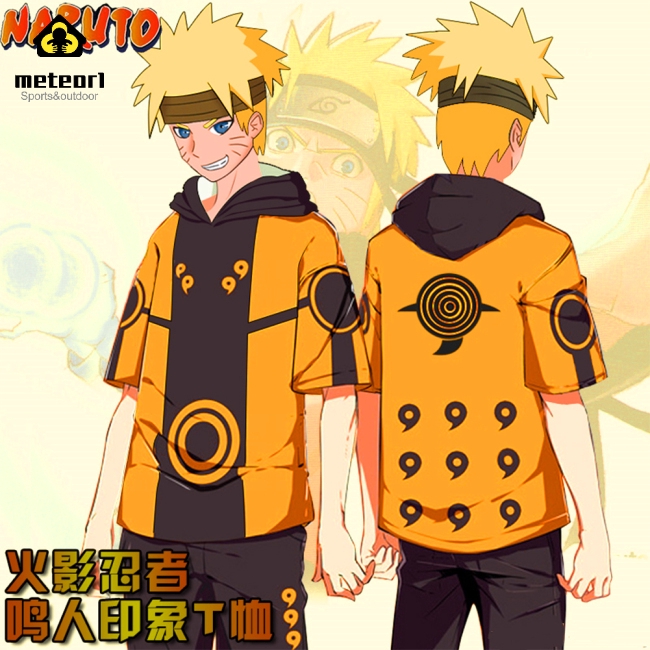 Áo thun tay ngắn có nón trùm đầu phong cách nhân vật Naruto 3D độc đáo