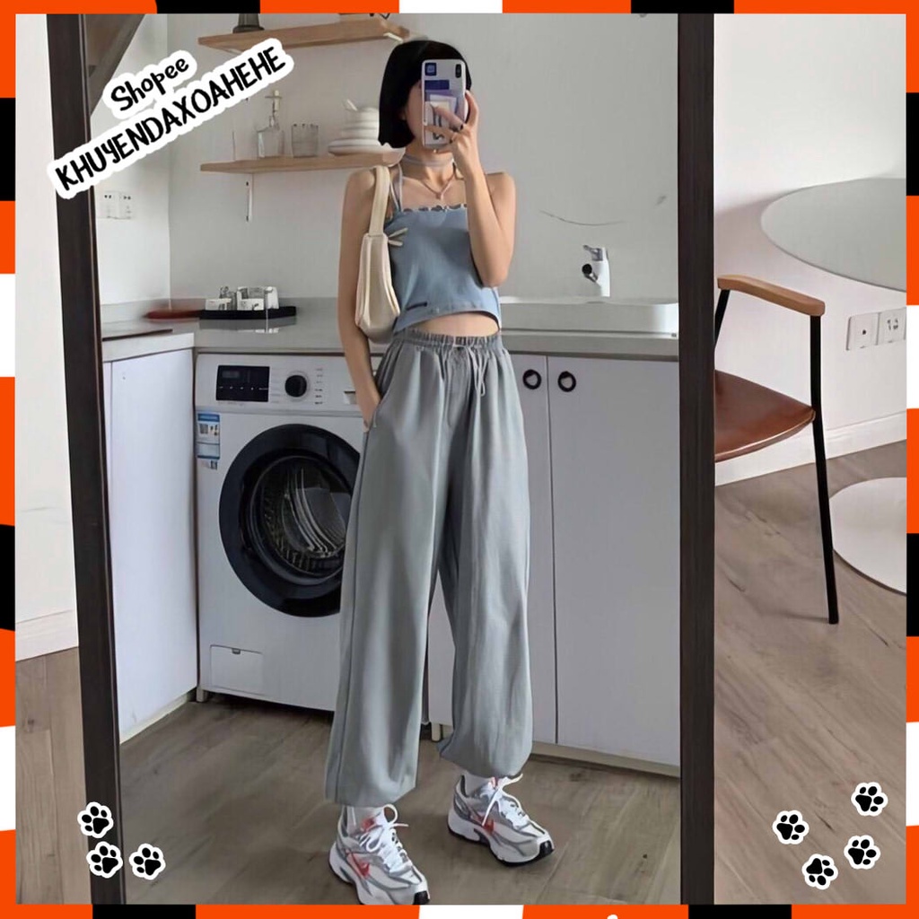 Q014 Quần jogger nam nữ xám đen hiphop Ulzzang, quần dài nỉ cạp chun thể thao mặc nhà, đi chơi ống rộng bo unisex giá rẻ