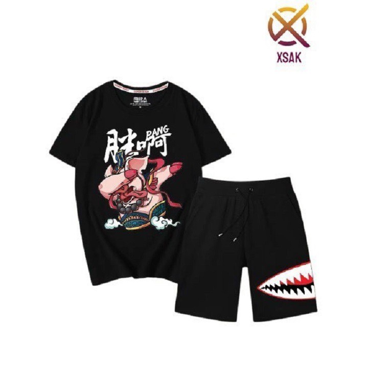 Set đồ bộ nam mặc nhà,dạo phố chất thun cotton mềm và mát in hình cá mập freesize từ
