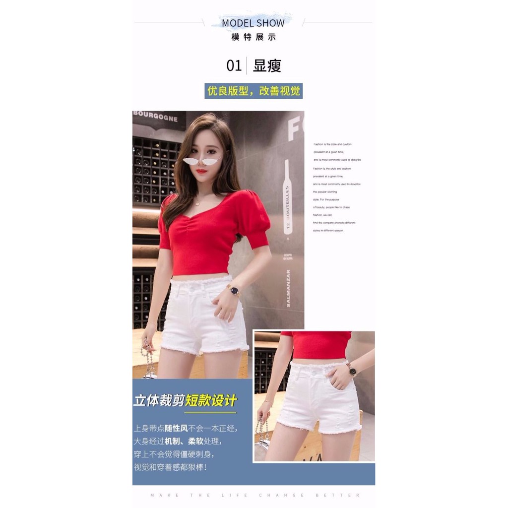 Quần Short Jean Màu Trắng / Đen Lưng Cao Co Giãn Thời Trang Mùa Hè Cho Nữ | BigBuy360 - bigbuy360.vn