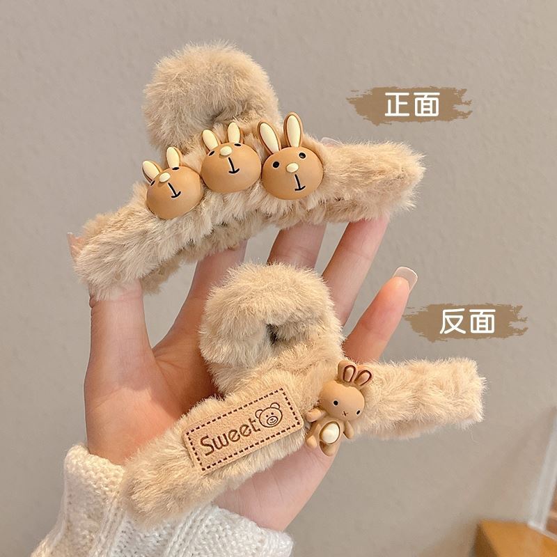 Kẹp Tóc Cá Mập Nhồi Bông Màu Cà Phê Cỡ Lớn Phong Cách Hàn Quốc Dễ Thương Thời Trang Cho