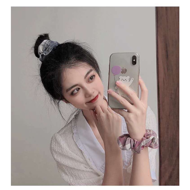 Cột Tóc Vải Scrunchies Họa Tiết Caro Vintage - Gấu Thỏ House