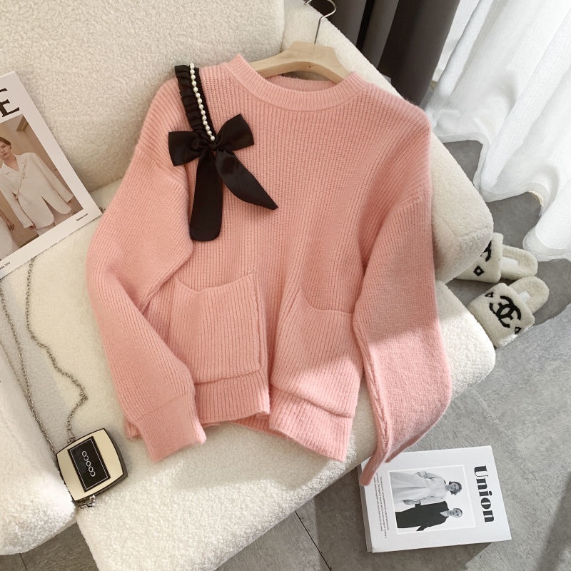 Áo Sweater Dáng Rộng Thiết Kế Thắt Nơ Phong Cách Hàn Quốc Thời Trang Thu Đông Mới Cho Nữ