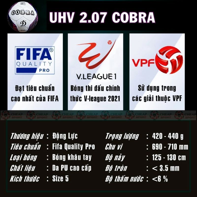 BÓNG ĐÁ ĐỘNG LỰC CHÍNH HÃNG UHV.207 COBRA THI ĐẤU V LEAGUE 2021