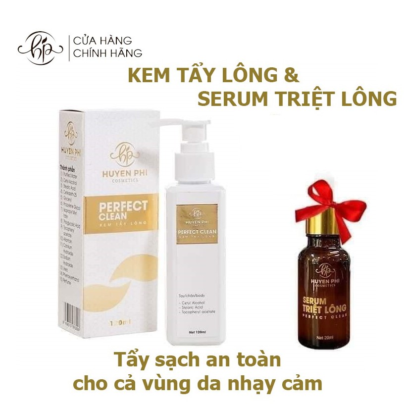 KEM TẨY LÔNG PERFECT CLEAN và SERUM TRIỆT LÔNG VĨNH VIỄN Triệt Tẩy lông tay, chân, nách bikini( CHÍNH HÃNG HUYỀN PHI )