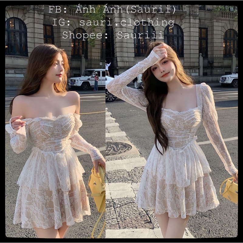 SẴN🎀Đầm tiểu thư ulzzang ren lưới cổ vuông vintage retro/Đầm công chúa dự tiệc bánh bèo đi tiệc trễ vai sang chảnh