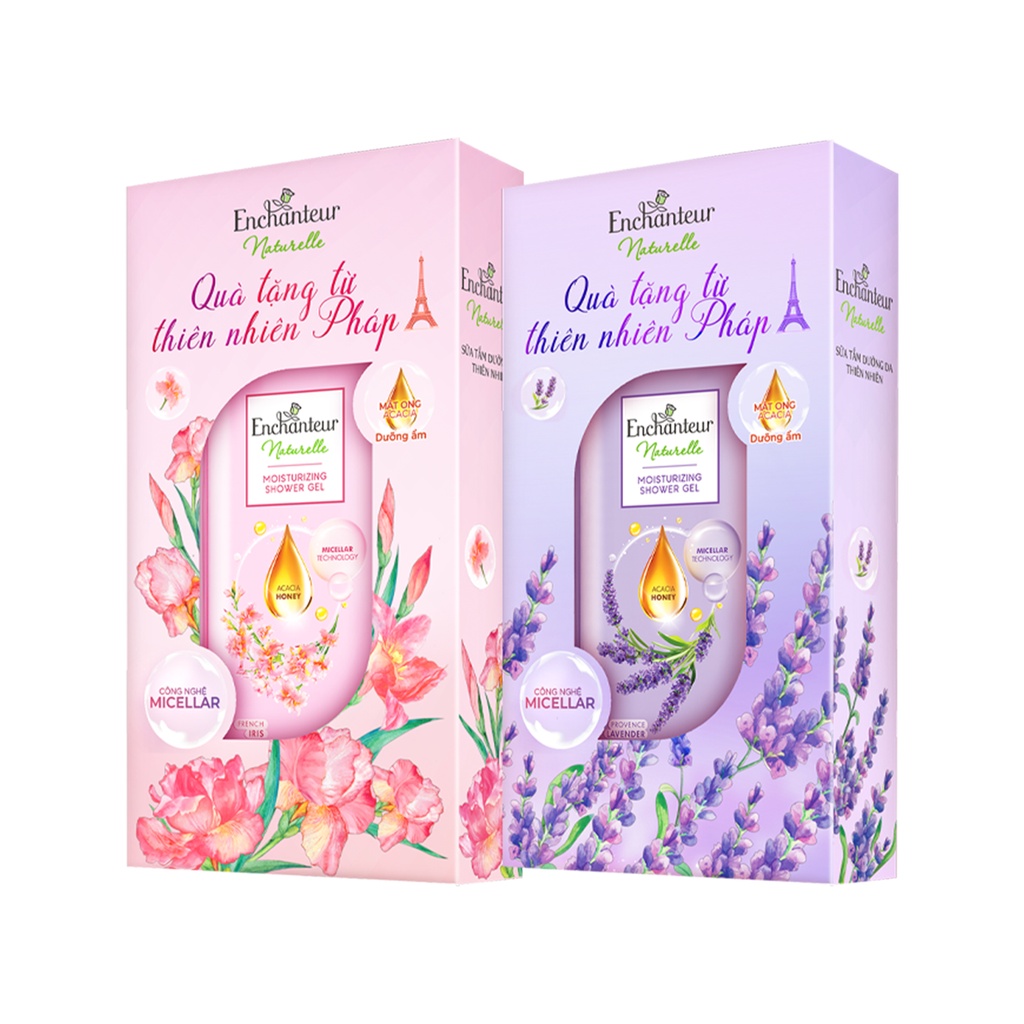 Hộp quà Sữa tắm dưỡng da thiên nhiên Enchanteur Naturelle sạch sâu, dịu nhẹ hương Lavender / Iris 510g