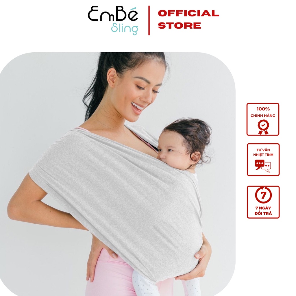 Địu Vải EmBé Sling Dòng Flex Và Flex Plus Màu Grey Cho Bé Từ 0 Đến 24 Tháng Tuổi