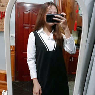 Váy Bầu Đen Phối Tay Trắng Cổ Đức