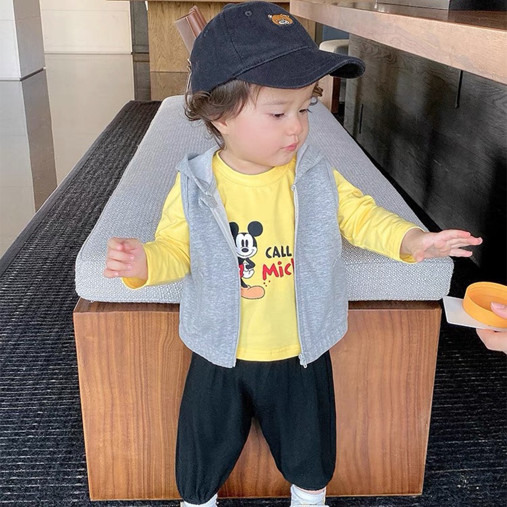 Áo khoác hoodie ba lỗ in họa tiết hoạt hình dễ thương thời trang cho bé trai từ 5 đến 16 kg, SUN KID'S