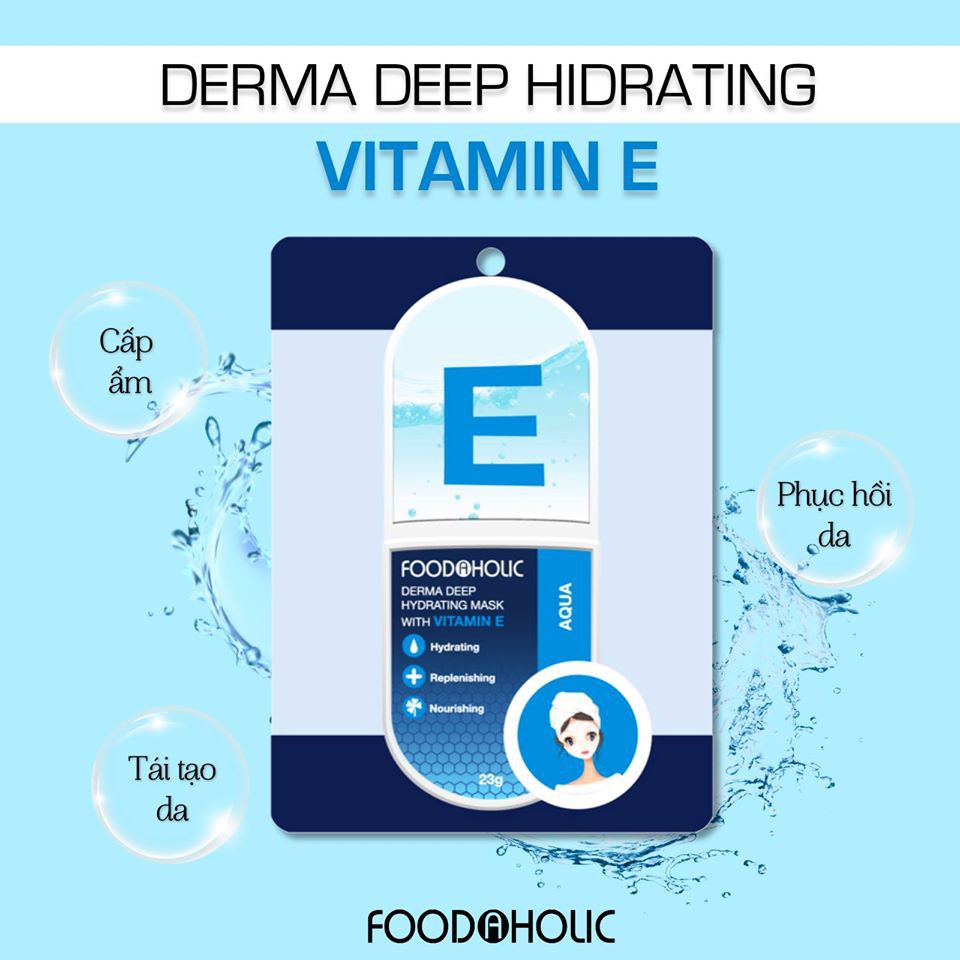 Combo 5 Mặt Nạ Cấp Nước, Kiềm Dầu Foodaholic Derma Deep Hydrating Mask With Vitamin E Aqua 23g x 5