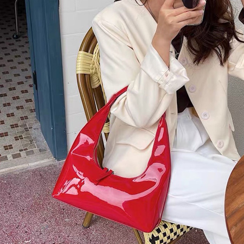 Túi đeo dưới cánh tay Bằng Da Bóng Màu Trơn Thời Trang Cho Nữ