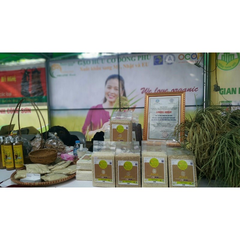 Gạo hữu cơ nếp cái hoa vàng Đồng Phú, túi 1kg hút chân không