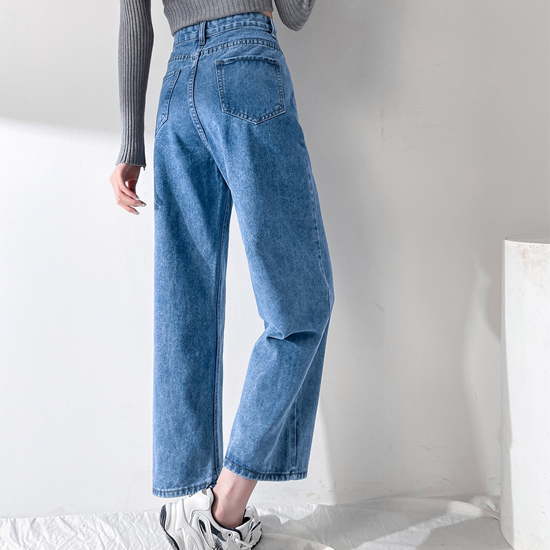 Quần jean SUXI lưng cao ống rộng thời trang mùa thu cho nữ