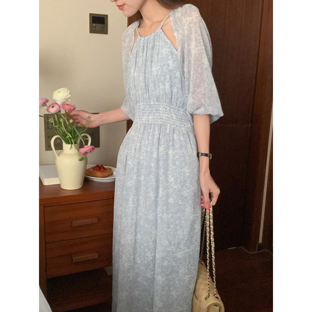 Đầm Voan Hoa Hở Vai Thời Trang Mùa Hè Kiểu Retro Sành Điệu 63010