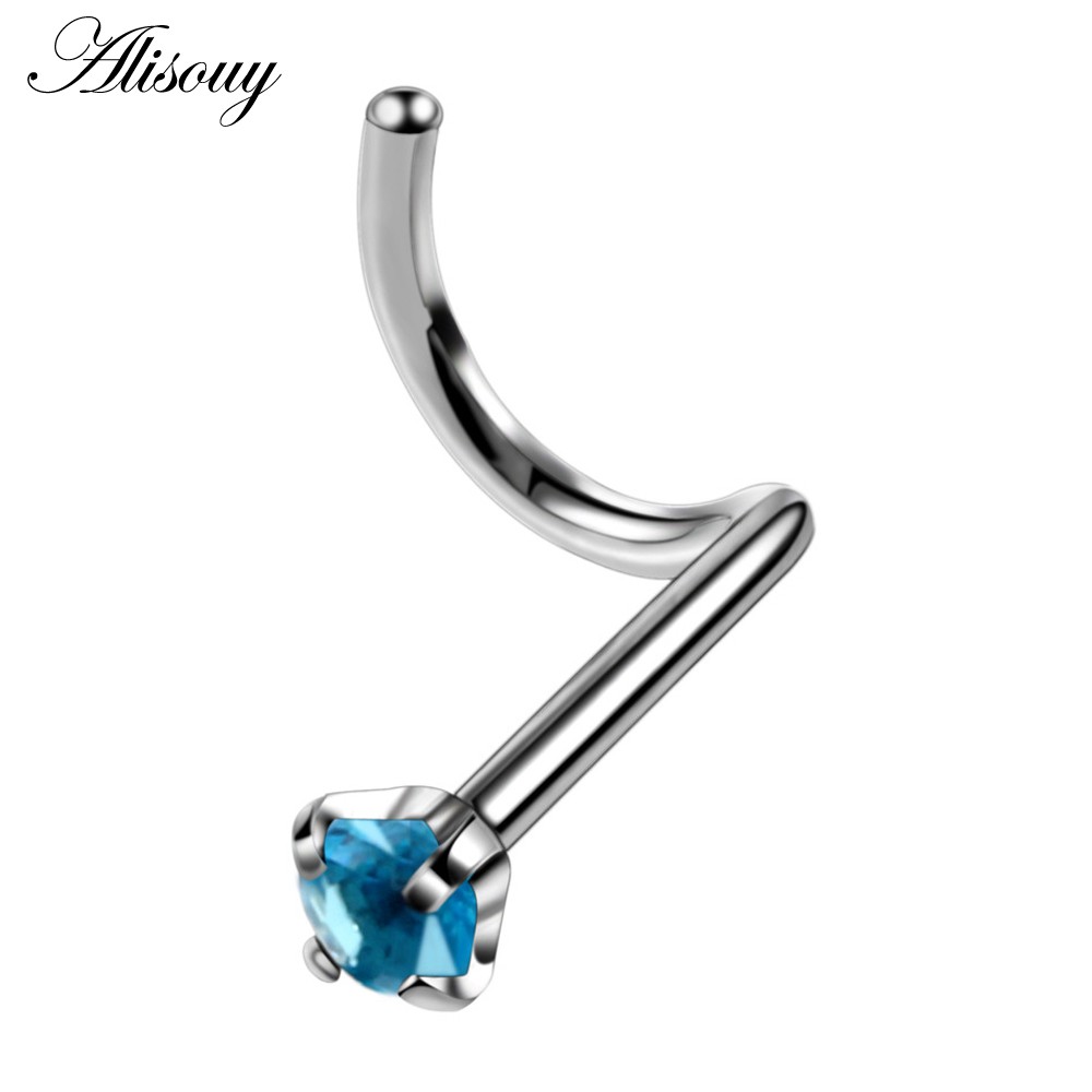 Alisouy 1 Khuyên Mũi Xoắn Ốc Bằng Thép Pha Lê