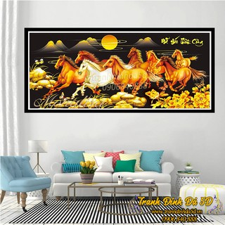 Tranh đính đá ngựa mã đáo thành công kích thước 150x70cm - Tranh đính đá ngựa nền đen mã Y8236