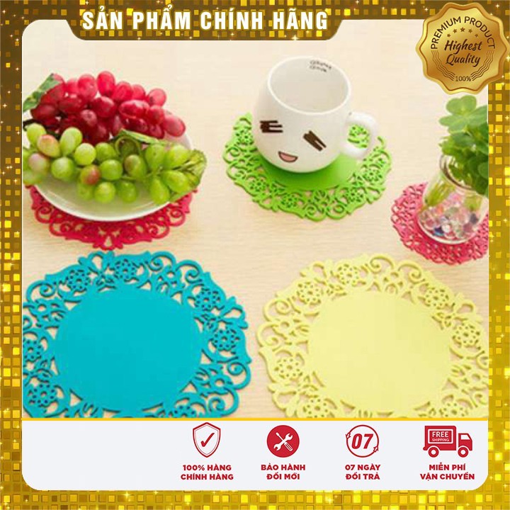 Đế lót ly bằng Silicone họa tiết hoa nhiều màu