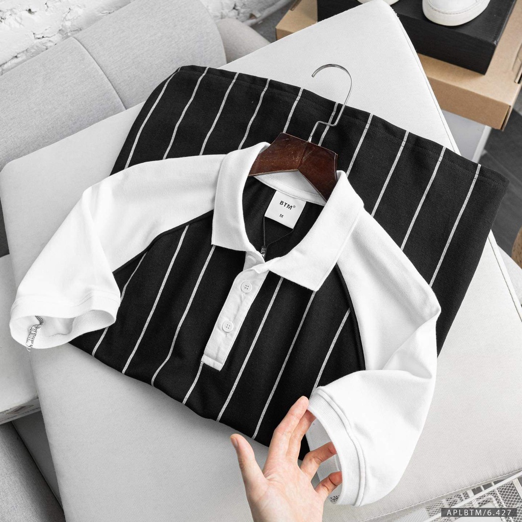 Áo thun polo kẻ sọc trẻ trung, cá tính, chất liệu thun cá sấu siêu mịn mát 9691