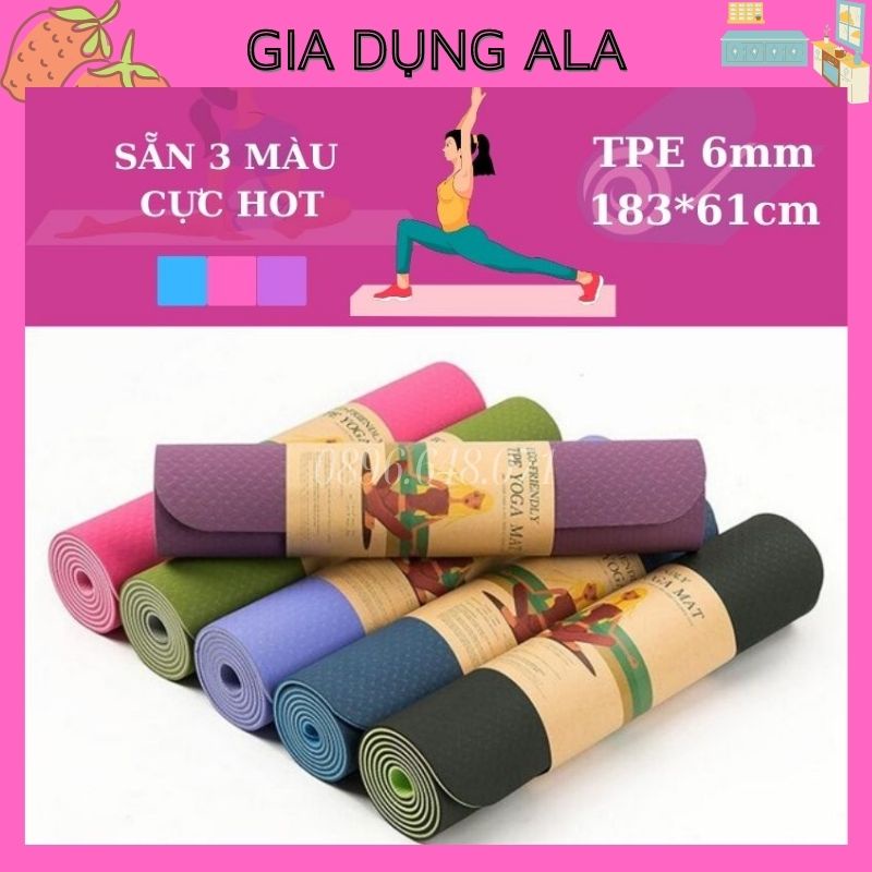 Thảm Tập Yoga Chống Trượt TPE 2 Lớp 6mm Cao Su Cao Cấp Tập Gym Thể Dục Tại Nhà