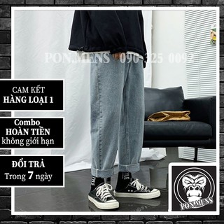 Quần jean nam nữ baggy ống suông rộng lưng chun xanh sẫm 2021 Pon.mens