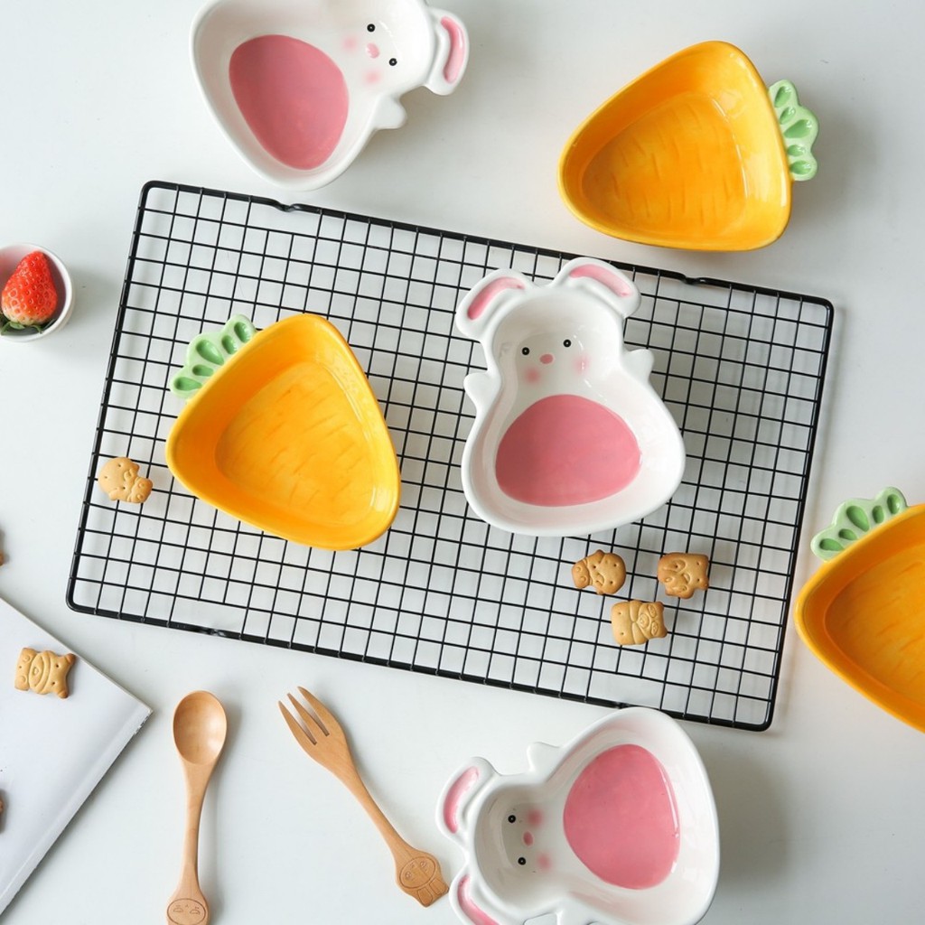 Bát, thìa sứ ăn dặm hình thỏ, cà rốt