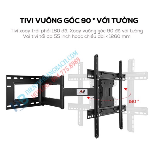 Giá treo tivi xoay vuông góc với tường NB SP2 40 - 80 inch - Khung Treo Tivi Góc Xoay 90 Độ North Bayou SP2