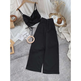 set quần đen áo 2 dây rút eo 10560