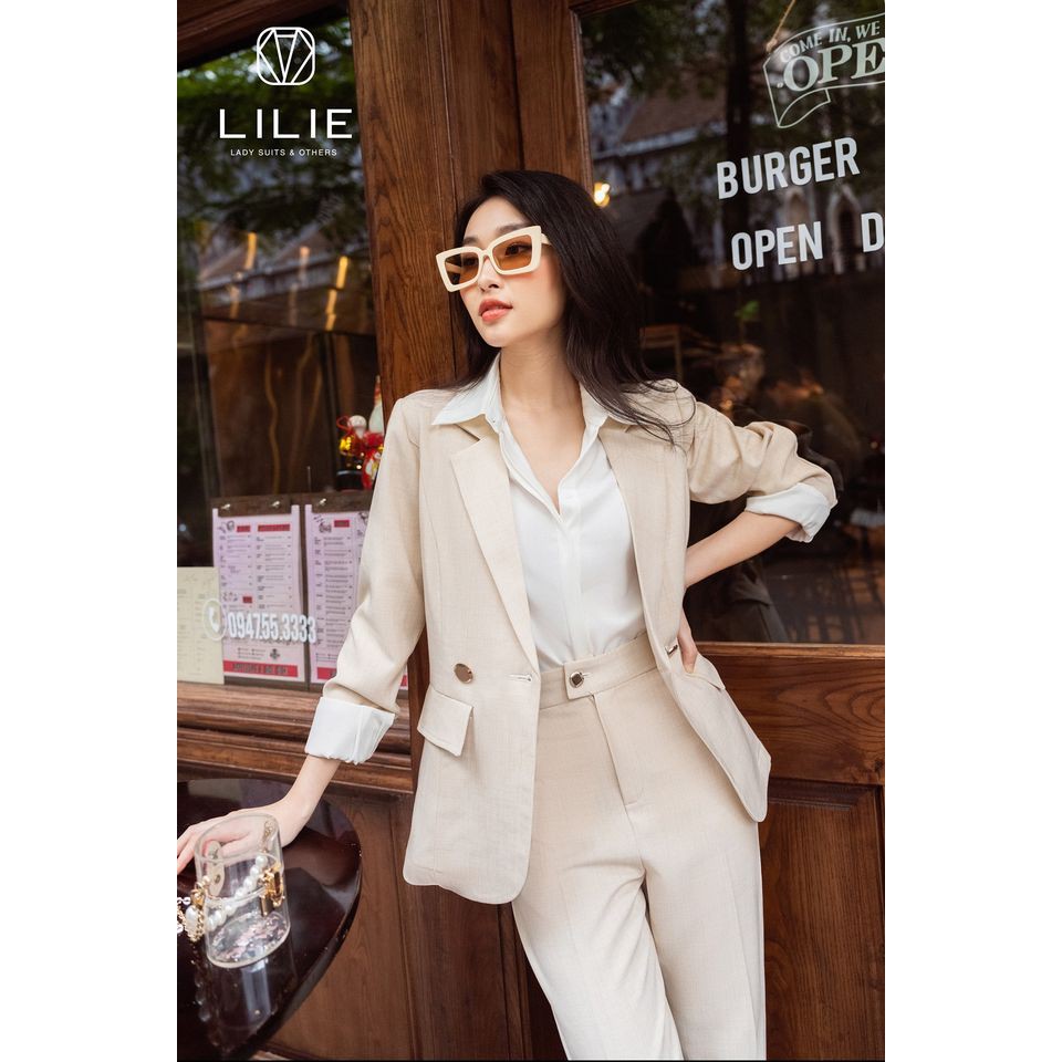 Set Blazer Kem xước 2 cúc dáng ngắn + quần âu by Lilie