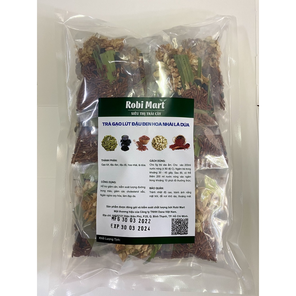 Trà gạo lứt đậu đen xanh lòng đậu đỏ hoa nhài lá dứa Robimart 1kg - Hàng chính hãng
