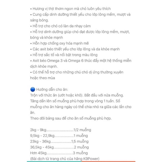 Bột dưỡng dài và mượt lông,giảm rụng lông K9 Show Stopper 1.8kg