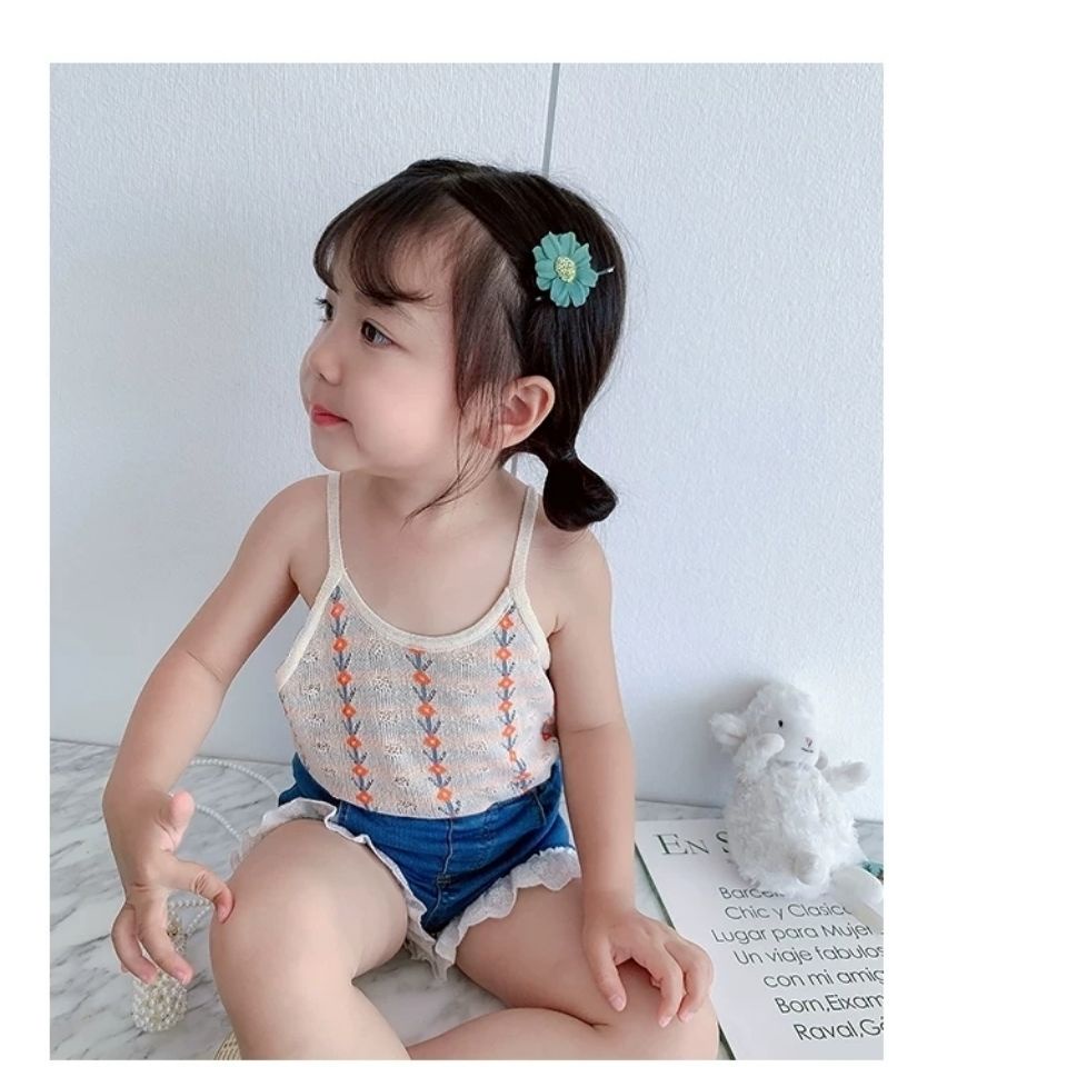 [Babycat] Áo Lót Hai Dây Bằng Lụa Lạnh Phong Cách Nhật Bản Hàn Quốc Mùa Hè In Họa Tiết Hoa Sọc Dành Cho Trẻ Em 2022