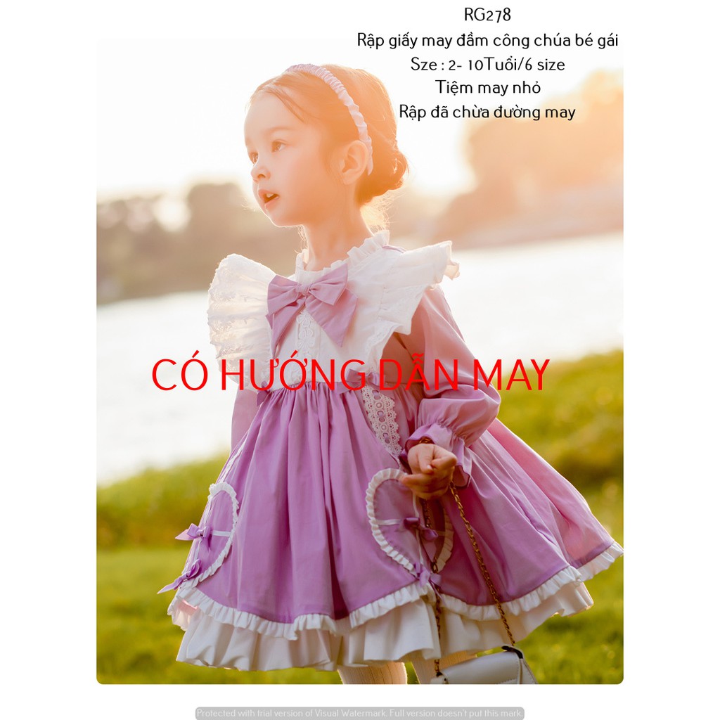 RG278_Rập giấy may đầm công chúa dài tay bé gái