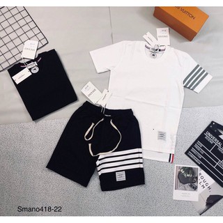 Bộ hè nam thome nguyên set phối sọc kẻ, chất đẹp, bộ đồ nam áo cổ tròn - bearshop