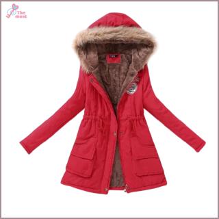 Áo khoác bằng cotton có nón lót lông cừu giữ ấm thắt eo dành cho nữ