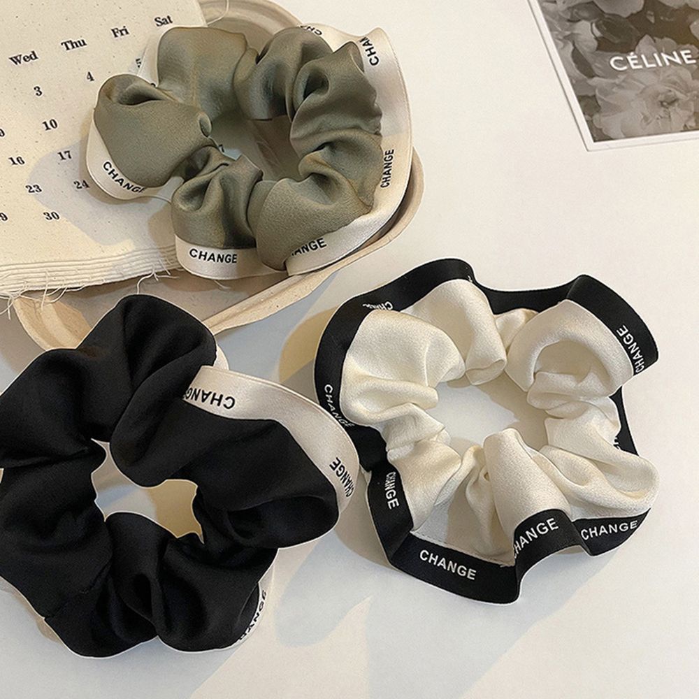 Dây buộc tóc co giãn màu trơn in chữ phong cách Hàn Quốc thanh lịch dễ thương cho nữ