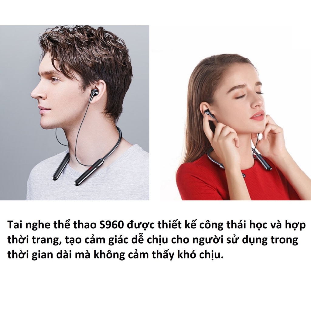 Tai Nghe Bluetooth thể thao S960 chip 5.0 Pin khủng 600mAh, Nghe Nhạc 60h ,hỗ trợ LED báo % pin, hỗ trợ khe lắp thẻ nhớ.