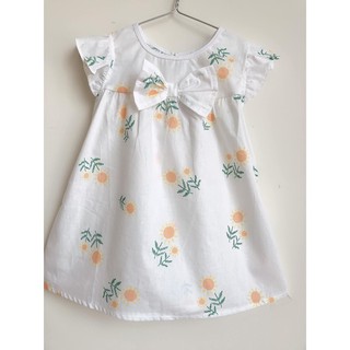 Váy Mùa Hè Cho Bé Gái Hoa Nhí Vải Thô Đũi Cánh Tiên Trắng Size 7-25kg