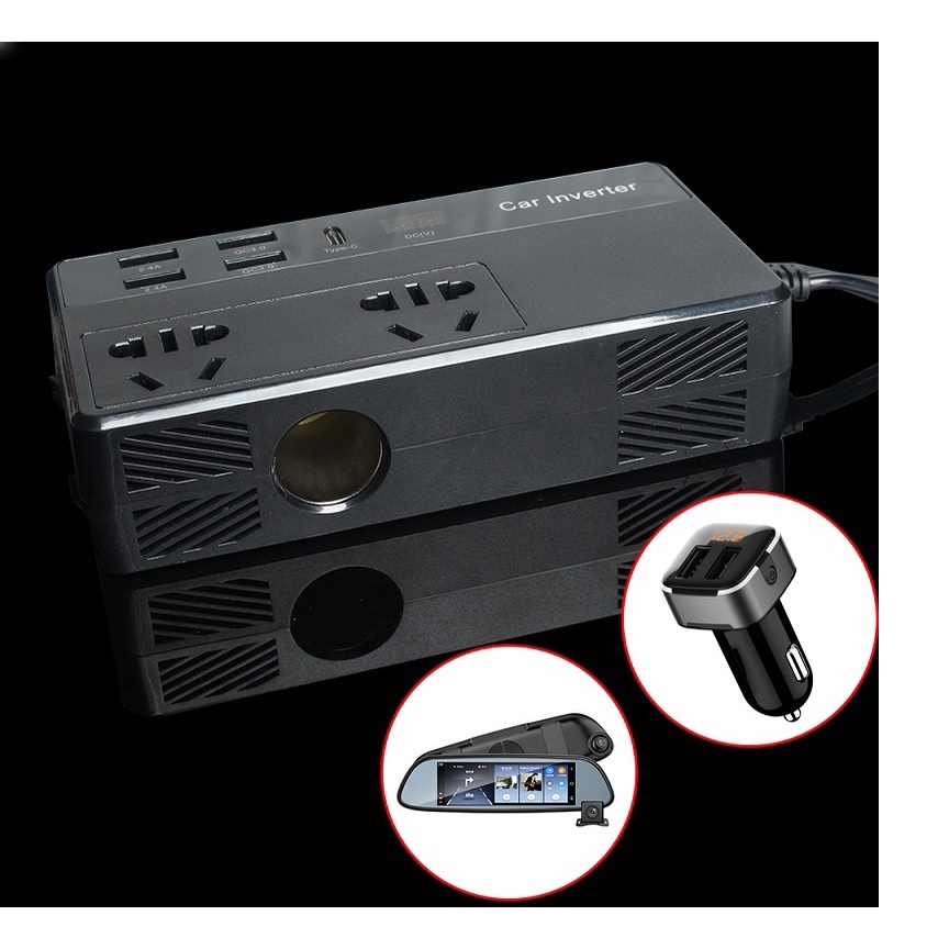 Bộ Chuyển Đổi Nguồn Điện M2012: DC 12V Sang AC 110V/220V 200W  Hỗ Trợ Cổng Type-C