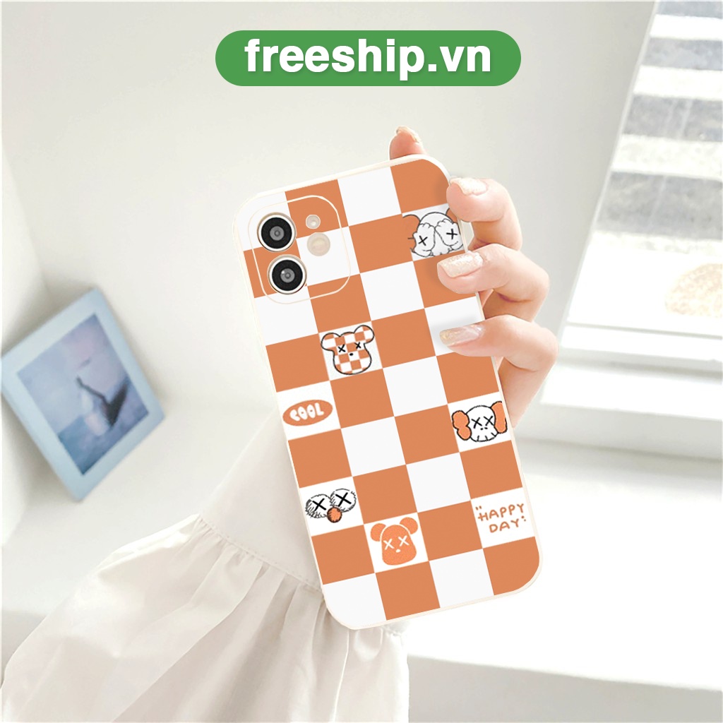 Ốp lưng iphone trắng cam Caro Be@rBrick ốp iphone cạnh vuông 6s/6splus/7/7plus/8/8plus/xs/11/12/pro/max/plus/promax e194