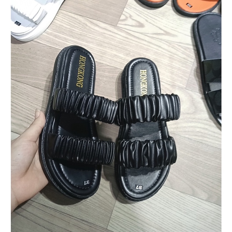 [ Ảnh thật ] Dép nữ HOTquai bèo nhúm che khuyết điểm đôi chân,đế bánh mỳ 3 cm siêu hot