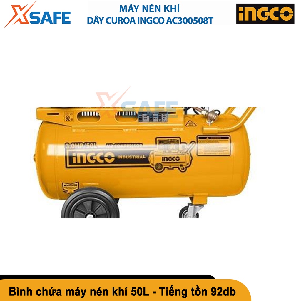 Máy nén khí dây curoa INGCO AC300508T công suất 2.2KW (3 HP), bình chứa 50L, dây curoa, bôi trơn bằng dầu [chính hãng]